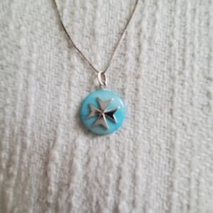 Dainty Larimar Maltese Cross Pendant and Italian Sterling Silver